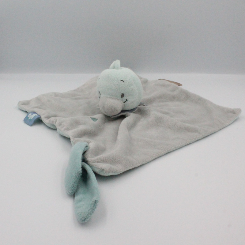 Doudou plat oiseau canard gris bleu vert NATTOU