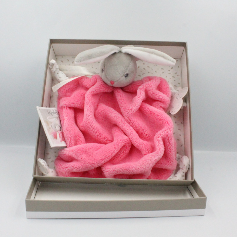 Doudou plat lapin plume rose framboise Lapinou KALOO