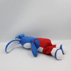 Doudou lapin bleu salopette rouge KINDER 