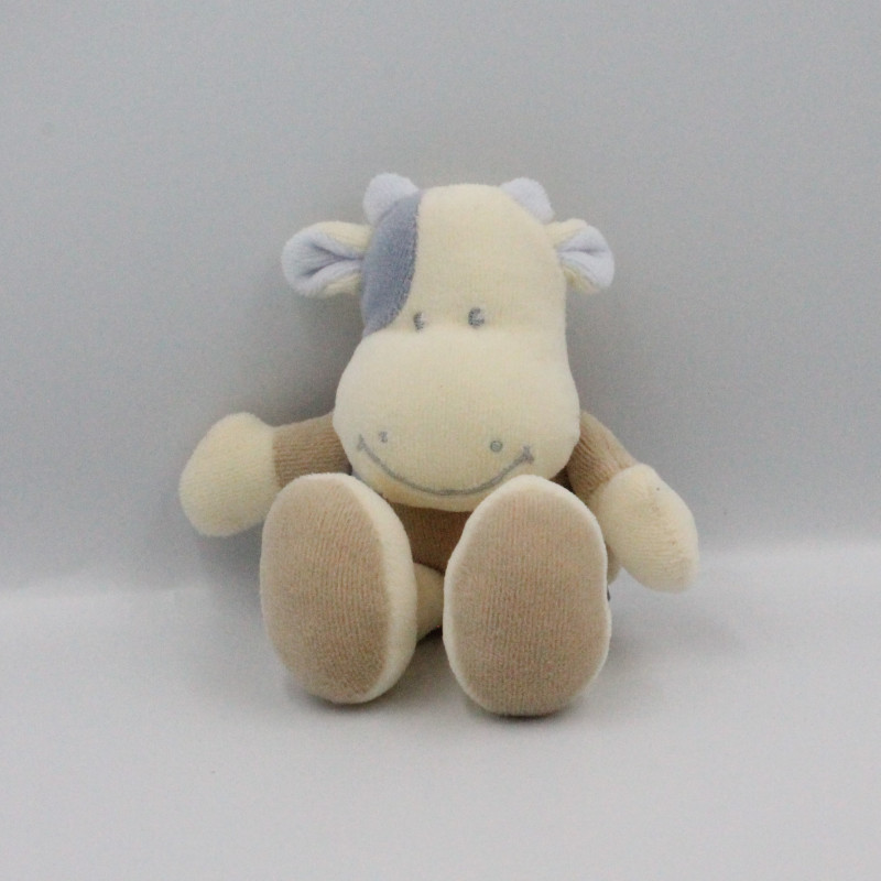 Petit Doudou vache marron beige taches bleues TIAMO COLLECTION