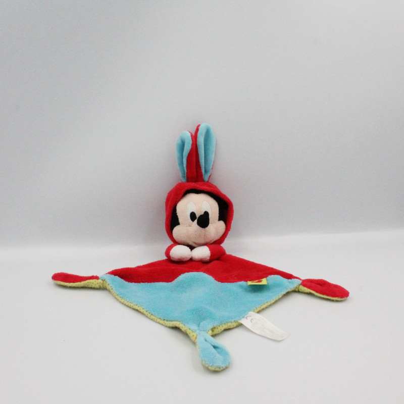 Doudou plat Mickey déguisé en lapin rouge bleu DISNEY