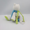 Doudou musical loup renard blanc gris vert bleu TEX BABY