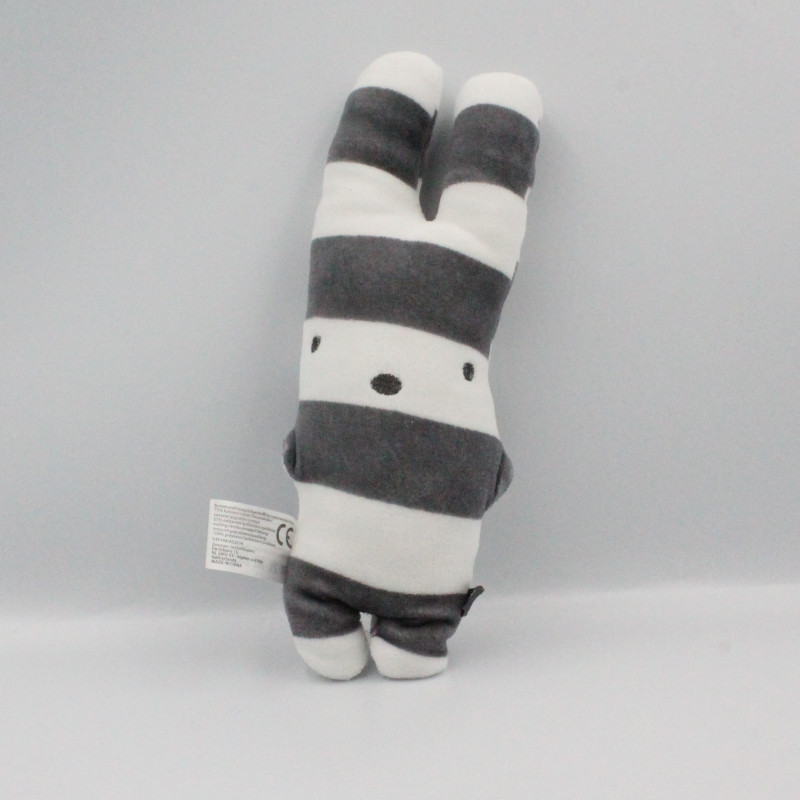 Doudou lapin rayé blanc gris ZEEMAN