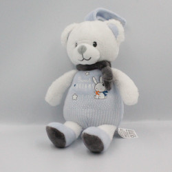 Doudou musical ours blanc bleu gris Sweet Dreams MOTS D'ENFANTS