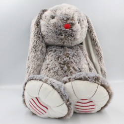 Grand doudou peluche lapin marron gris ROUGE KALOO