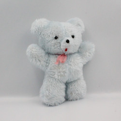 Ancienne peluche ours bleu noeud rose Vintage