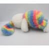 Ancienne peluche chien blanc bleu rose jaune vert Arc en ciel AJENA