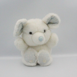 Ancienne peluche souris blanche bleu coeurs REVES DE PELUCHES