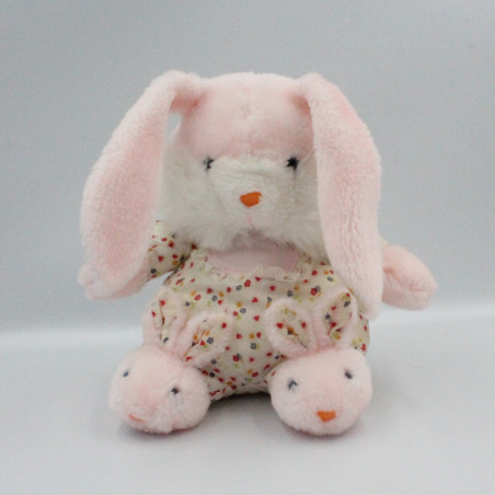 Ancienne peluche lapin blanc rose coeurs fleurs chaussons GIFTOYS