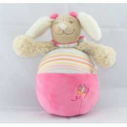 Doudou culbuto chien beige Scuba noeuds rose NOUKIE'S