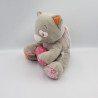 Doudou musical chat gris rose fleurs coeur Iris NOUKIE'S