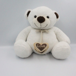 Doudou ours blanc marron coeurs Love Bear P'TIT BISOU AUBERT