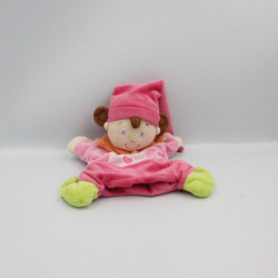 Doudou marionnette lutin poupée arlequin rose orange vert NICOTOY