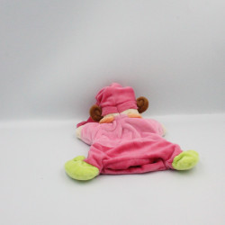 Doudou marionnette lutin poupée arlequin rose orange vert NICOTOY