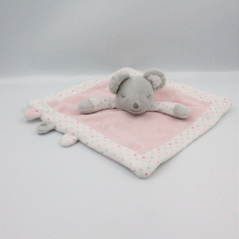 Doudou plat souris grise blanche rose pois OBAIBI