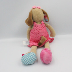 Doudou chien beige robe rose coeurs LIEF