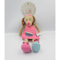Doudou chien beige robe rose coeurs LIEF