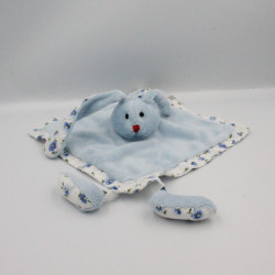 Doudou plat lapin bleu fleurs AUBERT