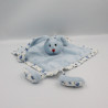 Doudou plat lapin bleu fleurs AUBERT