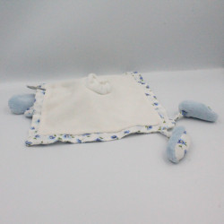 Doudou plat lapin bleu fleurs AUBERT