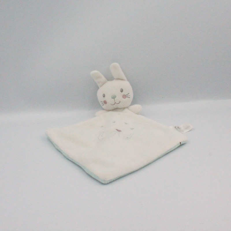 Doudou plat lapin blanc vert coeurs NICOTOY