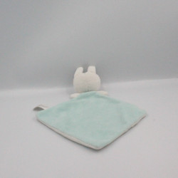 Doudou plat lapin blanc vert bleu coeurs NICOTOY