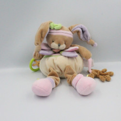 Doudou et compagnie lapin Lila beige rose mauve vert blanc hochet