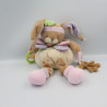 Doudou et compagnie lapin Lila beige rose mauve vert blanc hochet