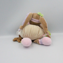 Doudou et compagnie lapin Lila beige rose mauve vert blanc hochet