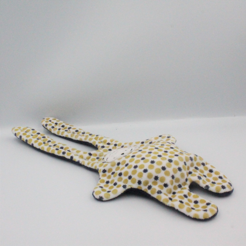 Doudou plat lapin bleu marine pois étoiles Double face CATIMINI