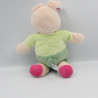 Doudou lapin vert rose tulipe AJENA