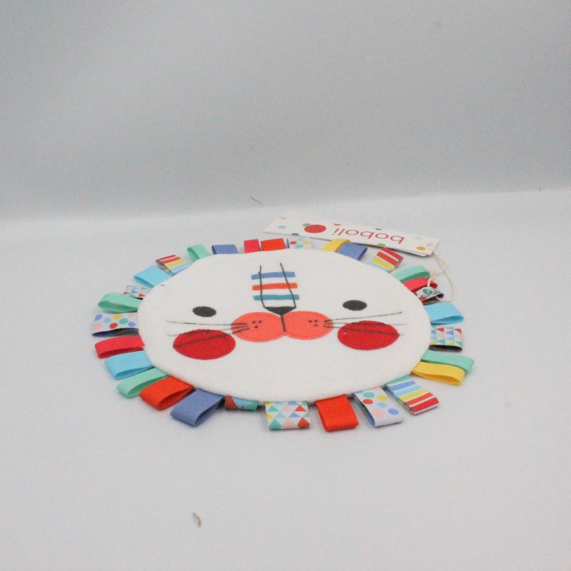 Doudou plat rond lion blanc multicolore BOBOLI