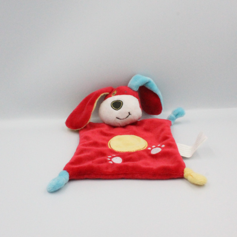 Doudou plat chien rouge jaune bleu KIMBALOO