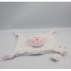 Doudou plat chat blanc étoiles rose fluo BOUT'CHOU BOUTCHOU