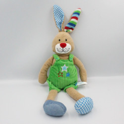 Doudou lapin marron salopette verte étoiles LIEF