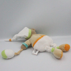 Doudou et compagnie pantin ours Tino blanc beige vert orange ALINEA
