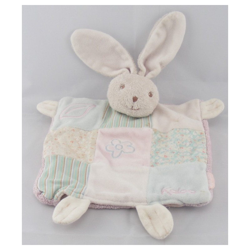 Doudou plat lapin Liliblue Patchwork rose bleu KALOO