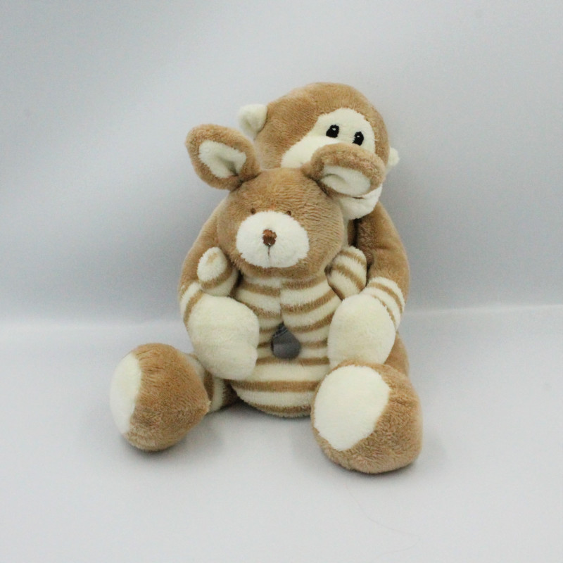Doudou singe écru beige hochet lapin AJENA