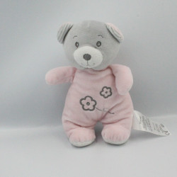 Doudou ours rose gris fleurs TOM & KIDDY TOMKIDS