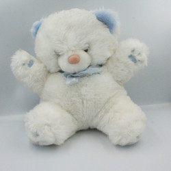 Doudou Peluche ours blanc bleu BOULGOM 38 cm