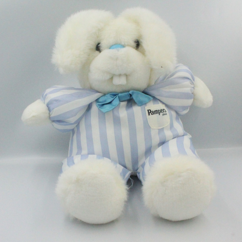 Grande peluche lapin blanc rayé bleu Pampers 42 cm