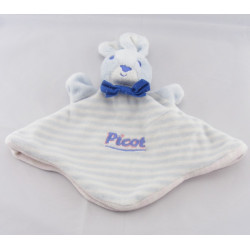 Doudou plat Lapin bleu rayé PICOT