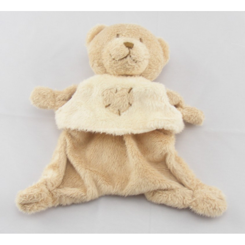 Doudou plat ours beige maillot jaune avec coeur KIABI