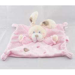 Doudou plat lapin rayé rose attache tétine  NICOTOY