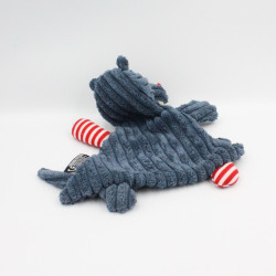 Doudou plat hippopotame bleu rouge Hippipos DEGLINGOS