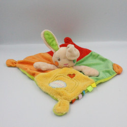 Doudou plat lapin jaune vert rouge orange coeur BABY AUCHAN
