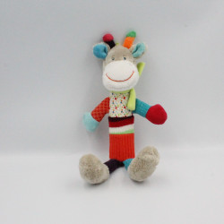 Doudou baton pouet girafe grise rouge bleu pois NICOTOY