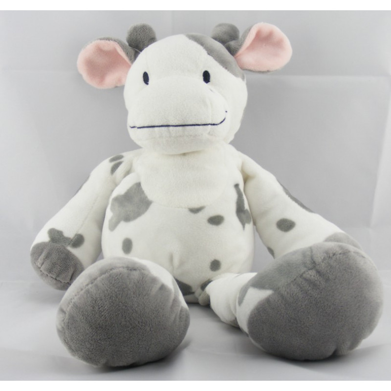 Doudou Vache blanche taches marron Nicotoy