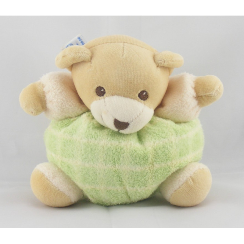 Doudou ours boule éponge ecru vert Nounours 