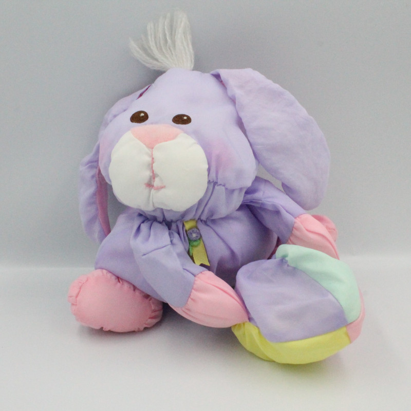 Peluche Puffalump lapin violet mauve rose jaune balle FISHER PRICE